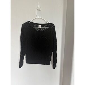 Victoria's Secret PINK Black Floral Lace Long Sleeve Scoop Neck Top XS